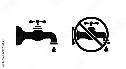 Water tap icon with a prohibited symbol indicating no water access