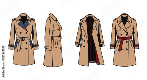Trench Coat Line art creative modern color illustration