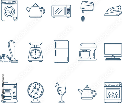 Home appliances line icons set kitchen and household equipment vector collection isolated background