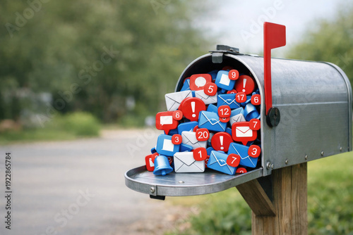 An inbox overflowing with notifications from social networks. Space for text