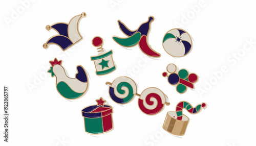 A colorful illustration of Christmas cookies in various shapes and designs on a white background
