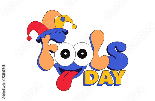 A colorful cartoon jester character representing April Fools' Day in a playful vector graphic design