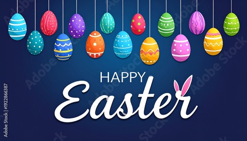 Hanging eggs dark background festive Easter design