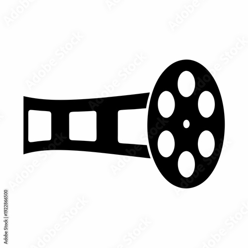 Silhouette image of a film reel and filmstrip on white background