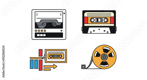 Tape Drive Line art simple minimal color illustration