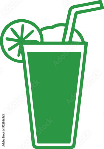 Green Glass with Lemon and Straw.