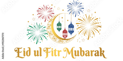 Wallpaper Mural A colorful Eid ul Fitr Mubarak celebration graphic with lanterns and fireworks Torontodigital.ca