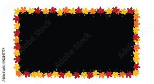 Autumn leaves form a decorative frame around a black central space