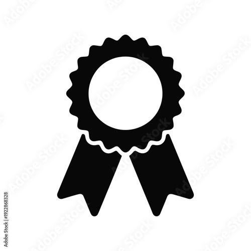 Black vector icon of prize ribbon or award rosette with subtle white highlight on transparent background