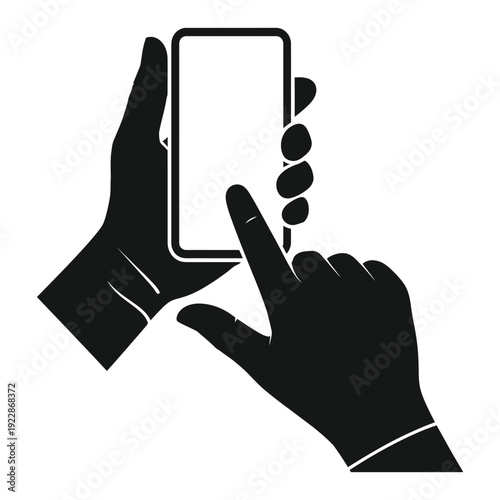 Silhouette hands holding smartphone, finger touching screen, user interaction with mobile device and modern technology