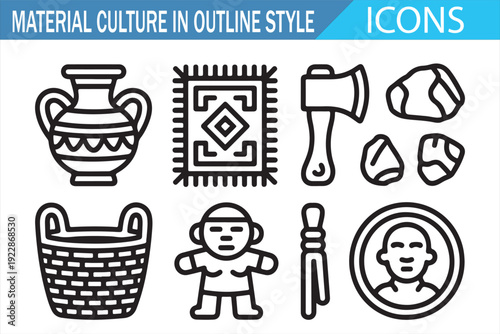Primitive Artifacts Outline Icon Collection for Archaeology and History Design