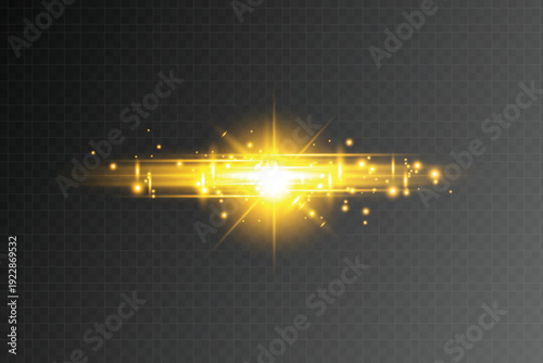 Bright yellow light source with radiating beams and lens flares