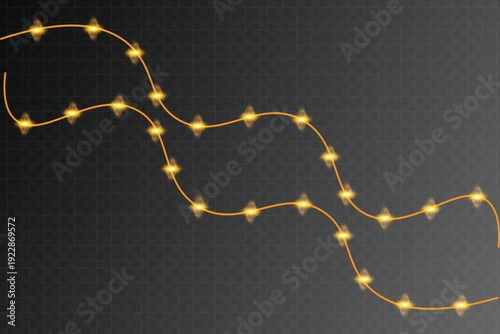 Warm string lights on a dark background