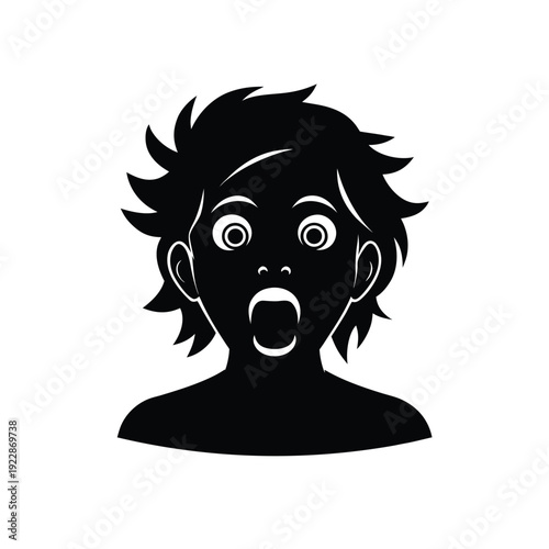 Surprised Expression Silhouette: Shock, Amazement on White