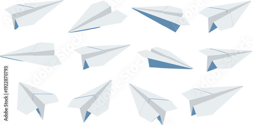 Paper Airplane Set Different Angles Origami Plane Vector Illustration