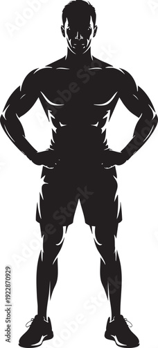 Muscular Man Standing Confidently in Black Silhouette