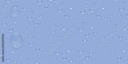 Transparent droplets of fresh aqua create a clean liquid texture of wet bubbles and rain patterns on a clear blue background vector illustration