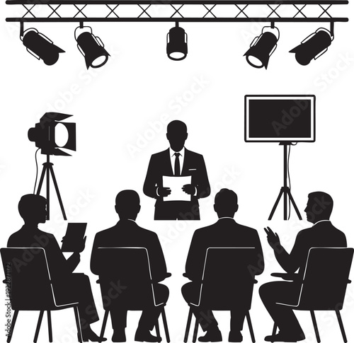 Businessman Presenting to Investors in Studio with Camera and Lights