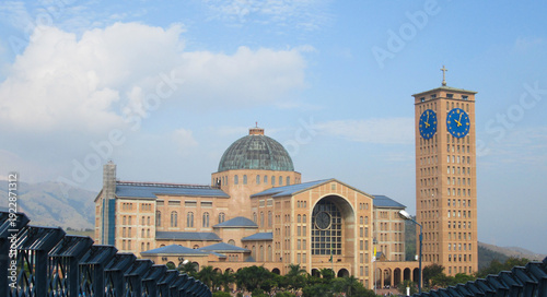 The neo-Romanesque Basilica of the National Shrine of Our Lady of Aparecida in Aparecida, Sao Paulo, Brazil.