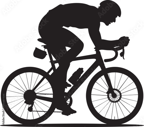 Cyclist Riding Bicycle in Silhouette on White Background