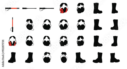 Set of 32 Hunting and Shooting Gear Icons Vector