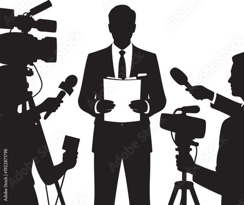 Businessman Being Interviewed by Journalists with Microphones and Cameras