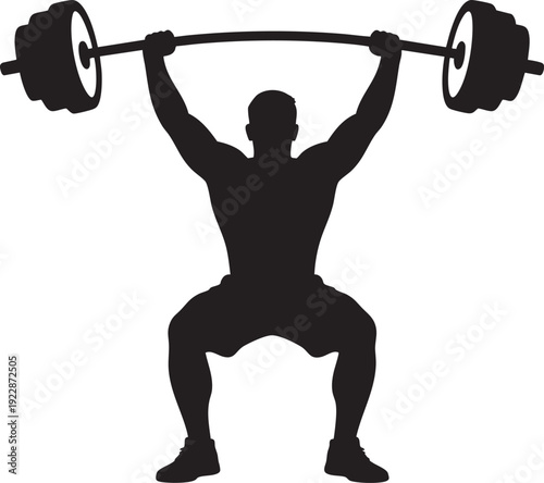 Man Lifting Weights Overhead in Squat Position Silhouette