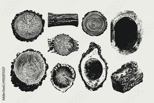 Wood Grain Textures and Tree Rings Vector Set