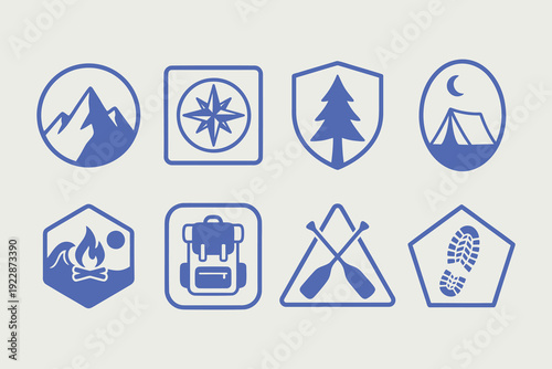 Outdoor Adventure and Camping Minimalist Icon Set
