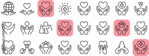 hands, care, support, heart, globe, medical, cross, paw, people, community, health, humanitarian, icon, vector, design