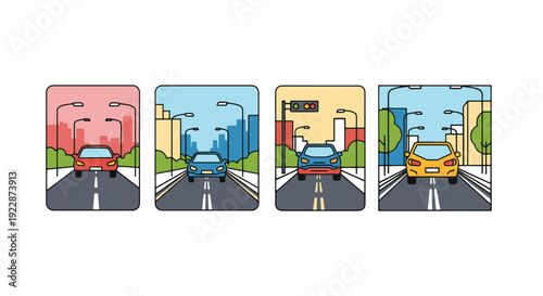 Urban Road Line art colorful digital color vector