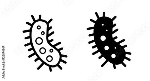 Simple black and white cartoon bacteria icons isolated on light background