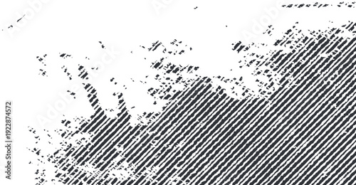 Distressed grunge texture with black white diagonal lines and irregular speckles abstract background