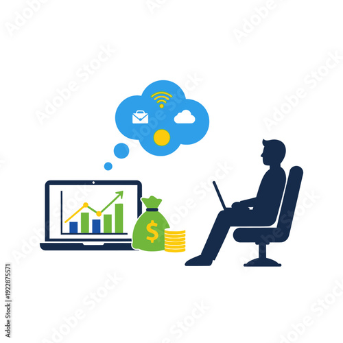 Man working remotely with cloud computing finance and data analytics