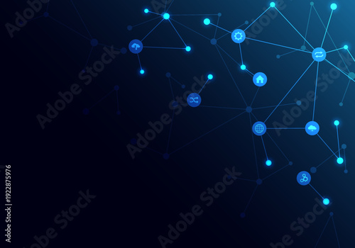 Technology background with flat icons and symbols. Concept and idea for internet of things, communication, network, innovation technology, system integration. Vector illustration