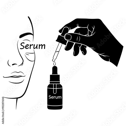 Applying facial serum illustration of hand dispensing product onto face