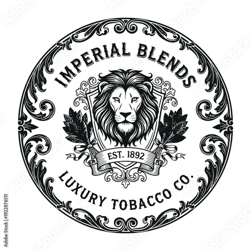 Vintage heraldic logo or badge template, lion and shield vector illustration, royal crest emblem, classic heraldry branding design