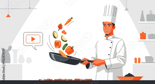 Chef tossing vegetables in a pan culinary expertise in action.