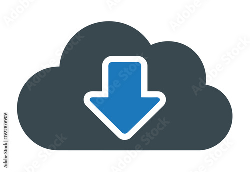 Vector of a cloud icon with a downward arrow indicating data download