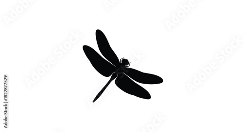 A simple black silhouette of a dragonfly on a white background