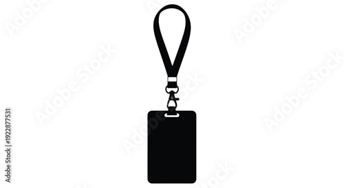 Simple black icon of an identification badge with lanyard loop