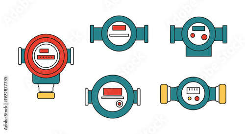 Water Meter Line art clean bright color illustration
