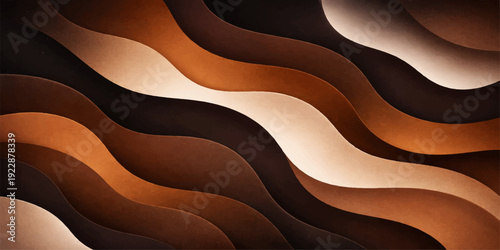 An abstract brown and orange vector background featuring a wavy silk texture with 3d flowing curves and a light sand pattern design for a stylish wallpaper banner