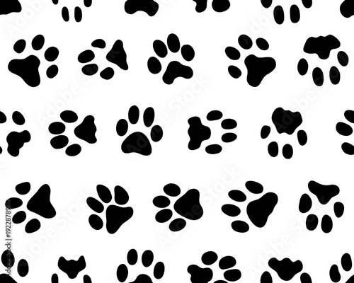 	
Black silhouettes of prints of dog paws, Seamless pattern	
