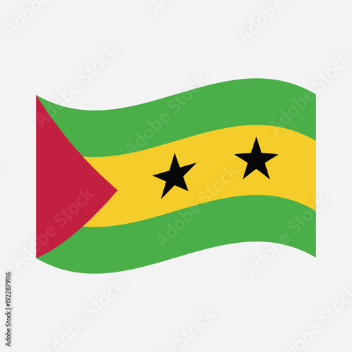 Waving flag of Sao Tome and Principe isolated on white background, national flag and symbol of the Republic of Sao Tome and Principe