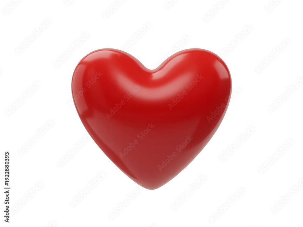 Fototapeta premium Glossy red 3D heart icon isolated on white background representing love romance passion health cardiology and valentine day symbol for creative graphic design and marketing