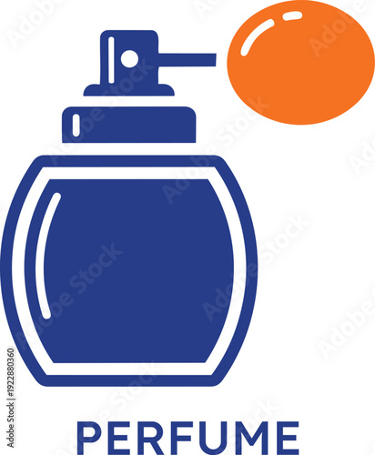 Blue and orange perfume bottle icon flat vector illustration representing luxury fragrance cosmetics beauty products scent spray glassware aromatherapy salon services and essential fashion body care i