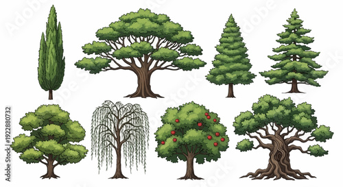 Diverse collection of vibrant trees for nature and landscape designs