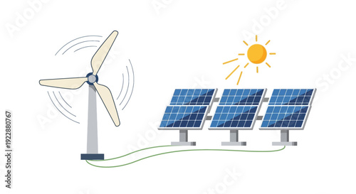 Renewable energy sources with solar panels and wind turbine
