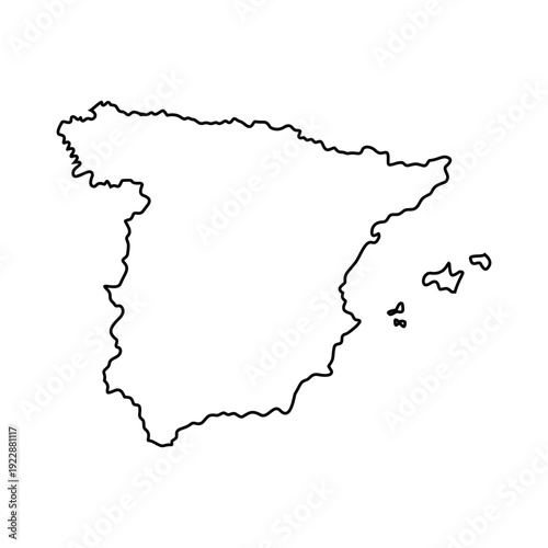 Outline map of Spain and Balearic Islands, vector graphic illustration representing the Iberian Peninsula, European country